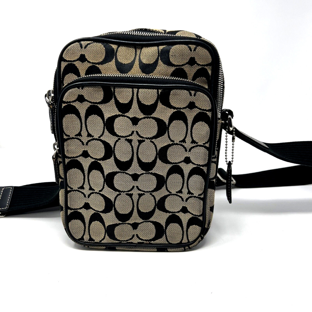 Authentic Coach Signature BrownBlack Canvas Shoulder Bag Crossbody Unisex